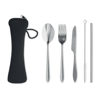 Set posate riutilizzabili in Acciaio Inox con custodia - Gadget.it - 