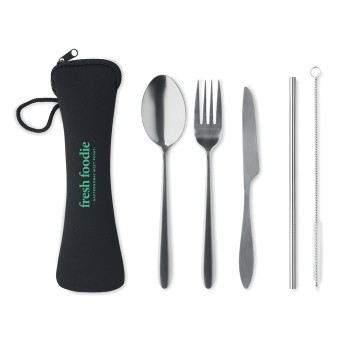 Set posate riutilizzabili in Acciaio Inox con custodia - Gadget.it - 