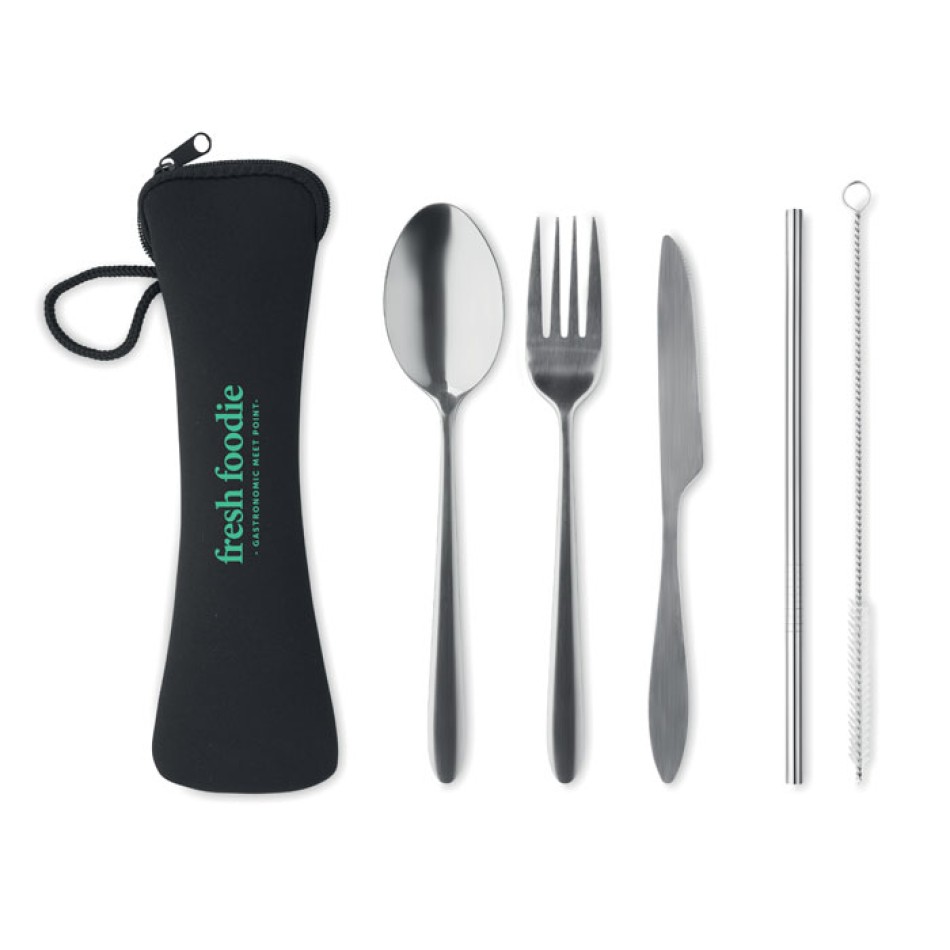 Set posate riutilizzabili in Acciaio Inox con custodia - Gadget.it - 