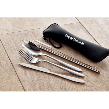 Set posate riutilizzabili in Acciaio Inox con custodia - Gadget.it - 