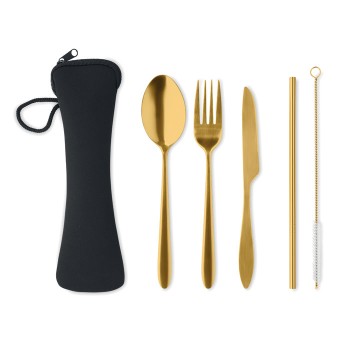 Set posate riutilizzabili in Acciaio Inox con custodia - Gadget.it - 