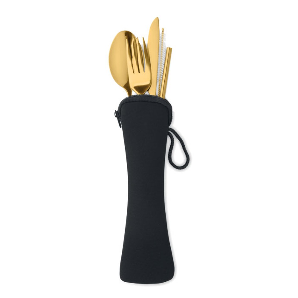 Set posate riutilizzabili in Acciaio Inox con custodia - Gadget.it - 