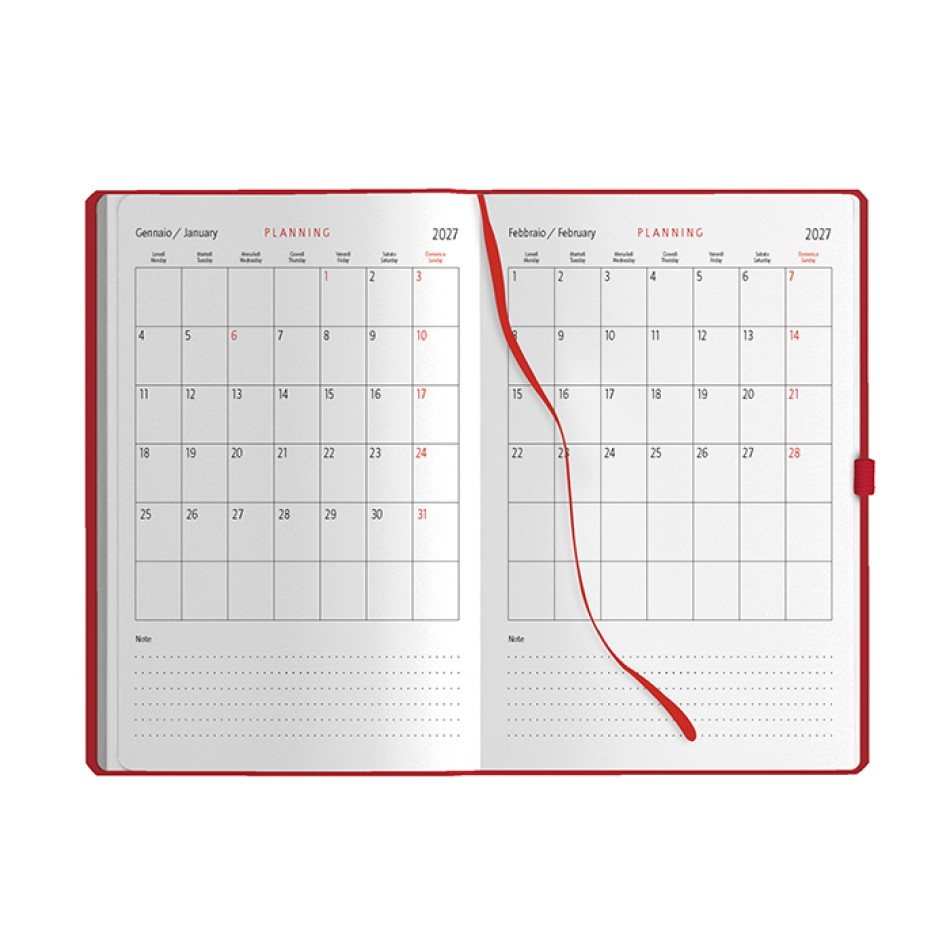 Agenda Giornaliera personalizzabile 14,5 x 21 cm Sab. e Dom. abbinati, chiusura con elastico - Gadget.it - Agenda Giornaliera con Elastico, Portapenne sab. e dom. abbinati 14,5x21 cm