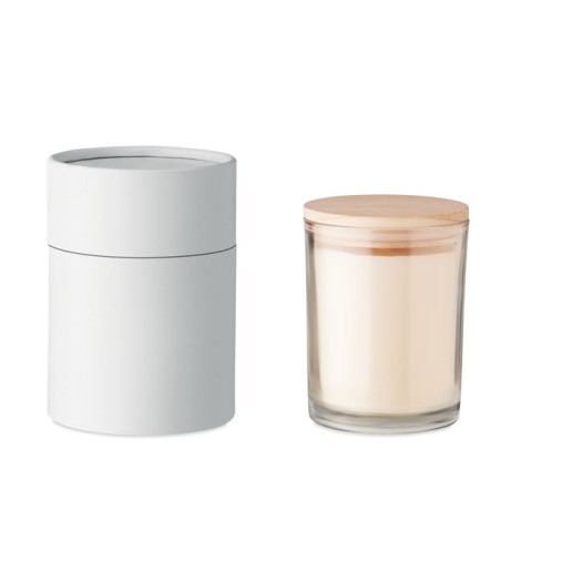 Candela profumata alla vaniglia 240 g in vetro con coperchio in bamboo – Ancient High - Gadget.it - 