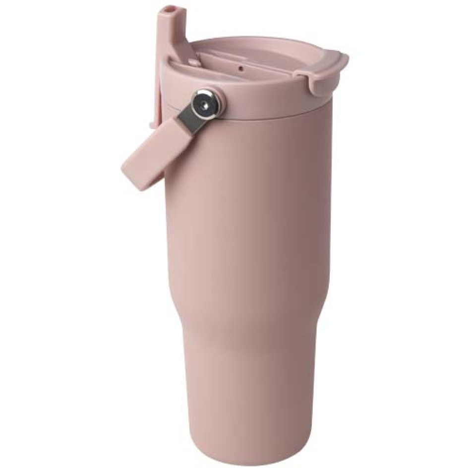 Bicchiere termico da 900 ml in acciaio inossidabile riciclato certificato RCS con sottovuoto in rame e coperchio a doppia funzione Bronx - Gadget.it - 