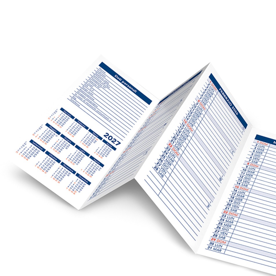Agenda Fisarmonica Tascabile Biennale 7,5x14 cm con Rubrica Telefonica - Gadget.it - Agenda Tascabile con Calendario a Fisarmonica 7,5x14 cm