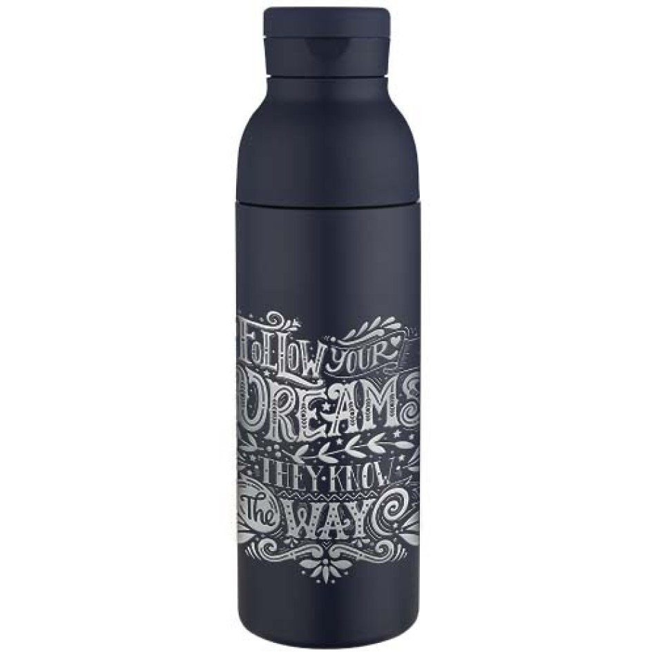 Borraccia in acciaio inossidabile riciclato certificato RCS a doppia parete da 650 ml con set di coperchi da 3 pezzi Illuminate - Gadget.it - 