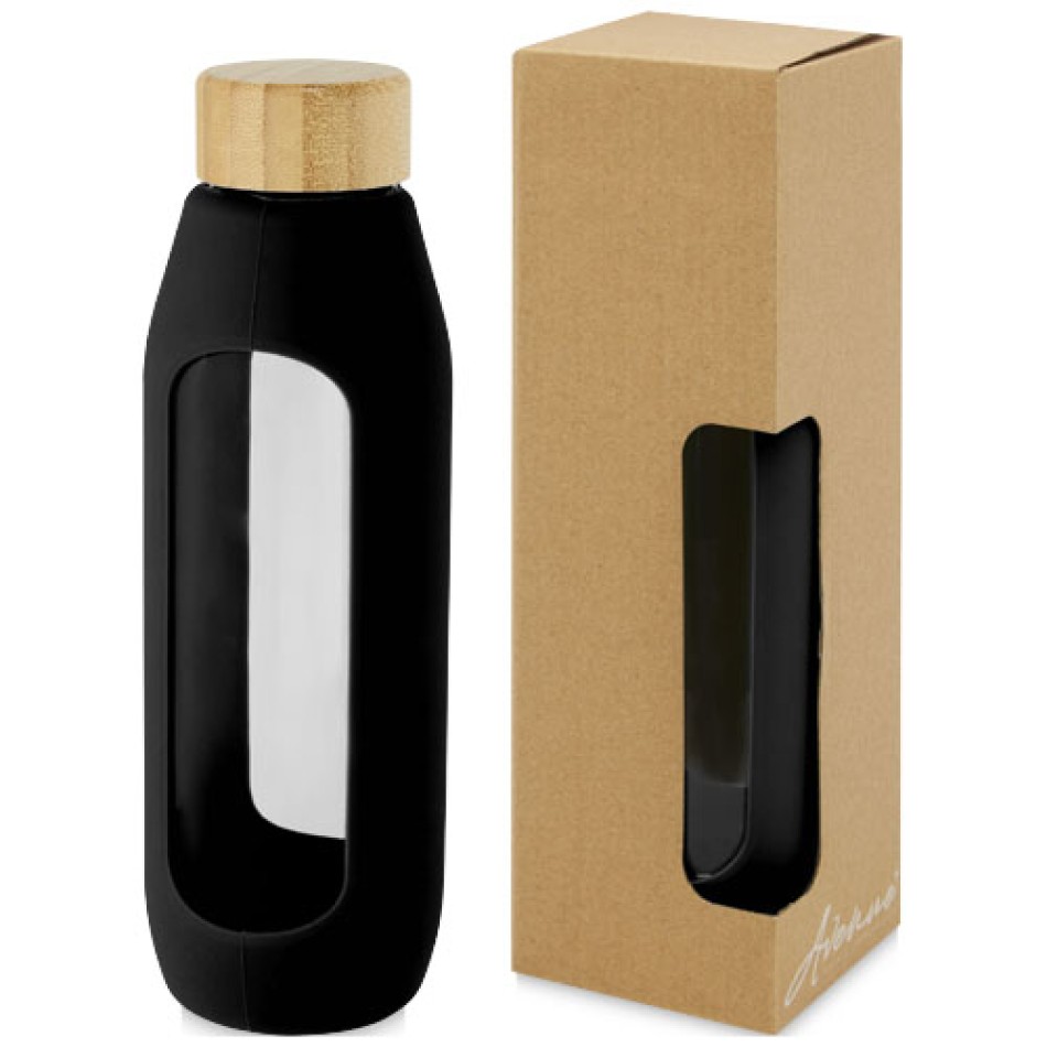 Borraccia in vetro borosilicato da 600 ml con impugnatura in silicone Tidan - Gadget.it - 