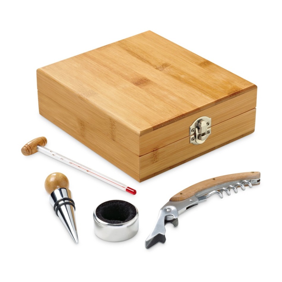 CABERNET. Set da vino in bambù, zinco e acciaio inox - Gadget.it - 