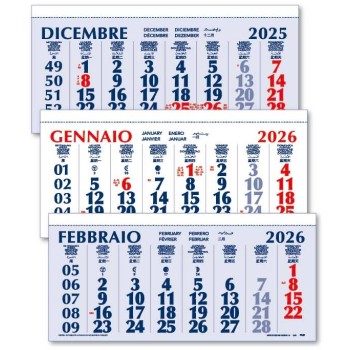 Calendario Trittico 33x70 - Tre blocchi pieghevoli - Gadget.it - Calendario Trittico Trimestrale 3 Spirali e Cursore Incluso 31x86 cm 