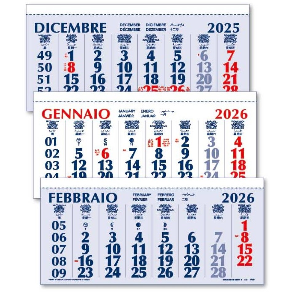 Calendario Trittico 33x70 - Tre blocchi pieghevoli - Gadget.it - Calendario Trittico Trimestrale 3 Spirali e Cursore Incluso 31x86 cm 