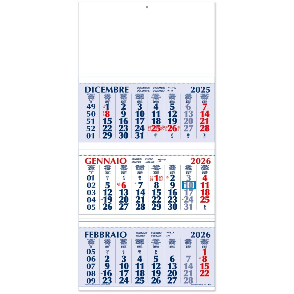 Calendario Trittico 33x70 - Tre blocchi pieghevoli - Gadget.it - Calendario Trittico Trimestrale 3 Spirali e Cursore Incluso 31x86 cm 