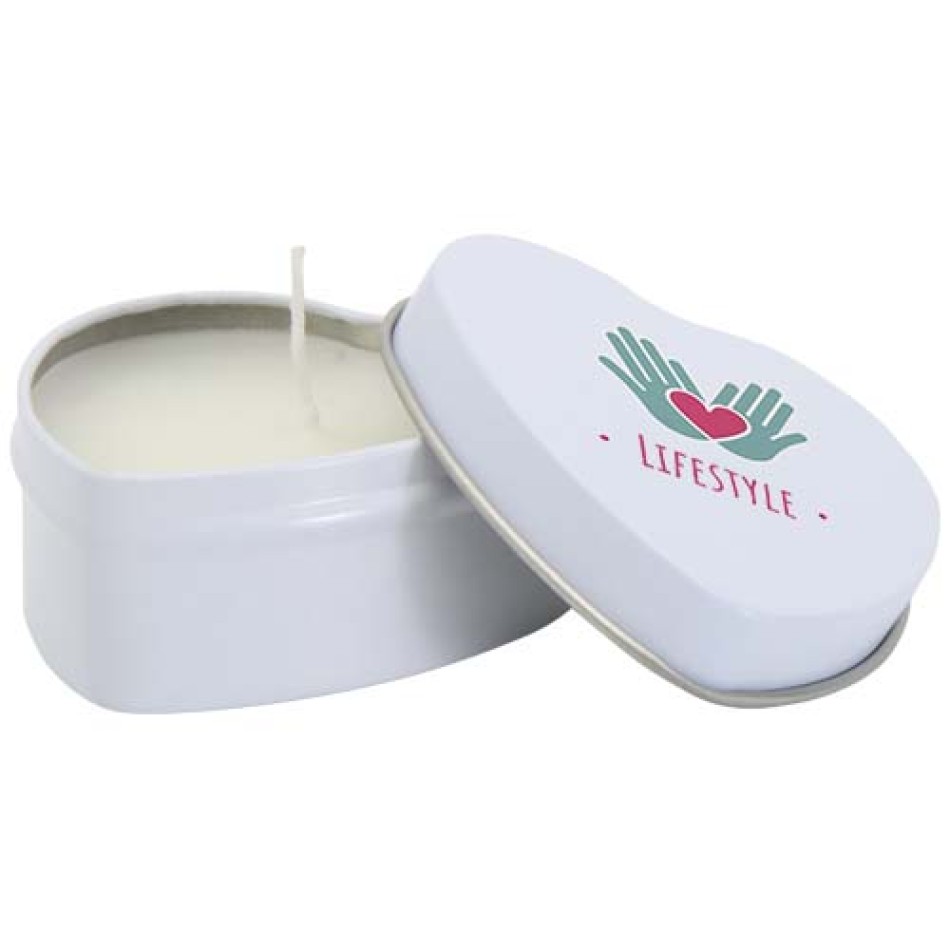 Candela in scatola di latta a forma di cuore all'aroma di vaniglia Blissful - Gadget.it - 
