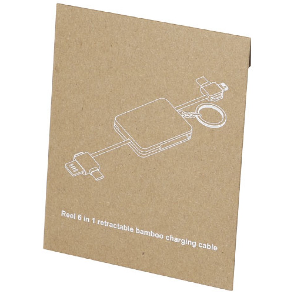 Cavo di ricarica con portachiavi in bambù 6 in 1 retrattile Reel - Gadget.it - 