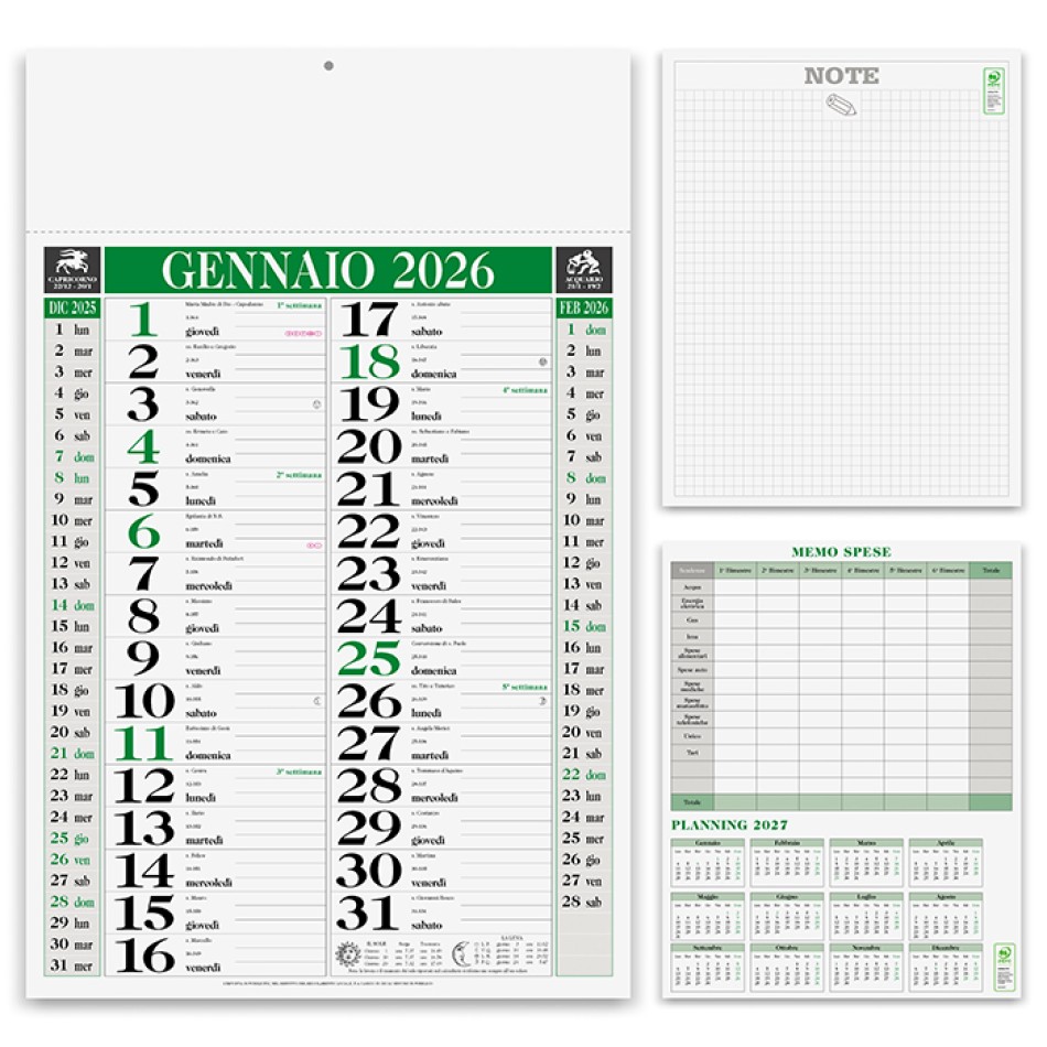 Calendario Olandese 30x47 - Gadget.it - Calendario Olandese Mensile Personalizzabile con Note e Spese 30x47 cm