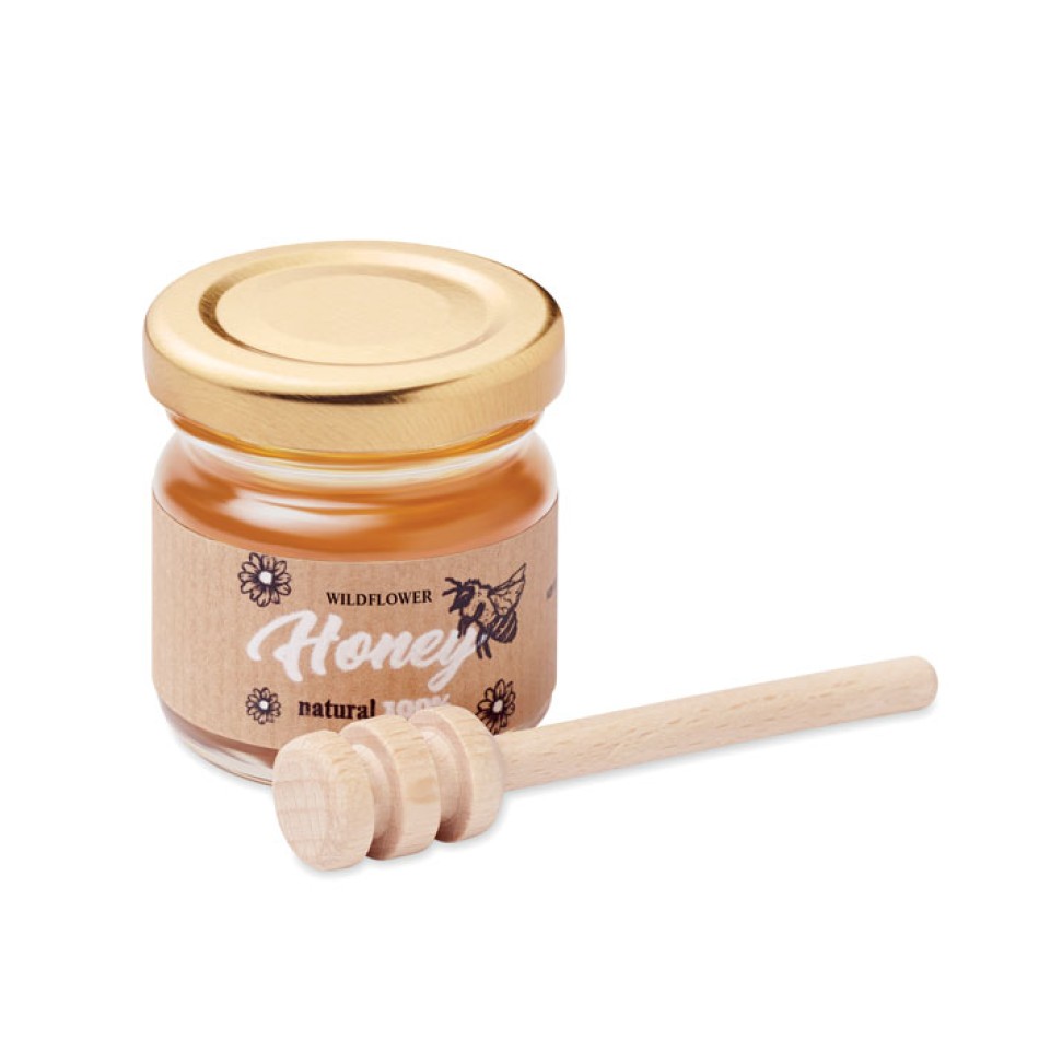 Vasetto di miele Millefiori personalizzato con dipper in legno - Gadget.it - 