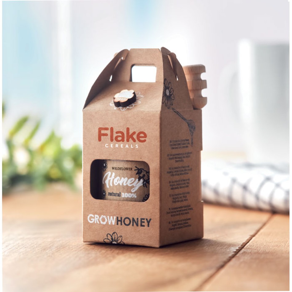 Vasetto di miele Millefiori personalizzato con dipper in legno - Gadget.it - 