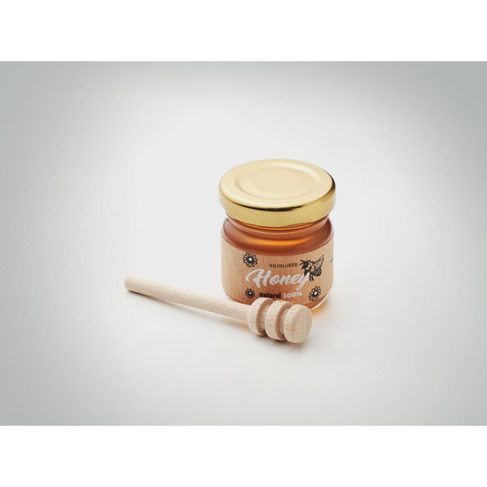 Vasetto di miele Millefiori personalizzato con dipper in legno - Gadget.it - 
