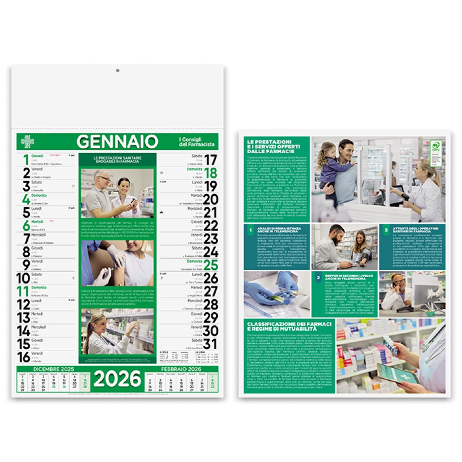 Calendario Farmacia 30x47  - Gadget.it - Calendario Illustrato Mensile Farmacia 30x47 cm