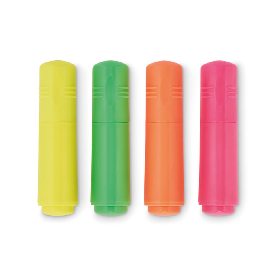 Set 4 evidenziatori in scatola Kraft gadget ufficio scuola - High4 - Gadget.it - 