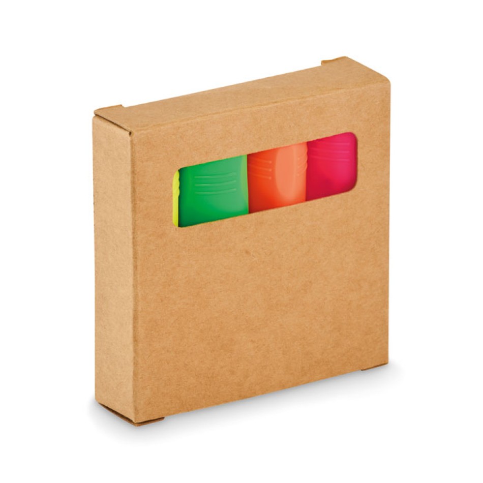 Set 4 evidenziatori in scatola Kraft gadget ufficio scuola - High4 - Gadget.it - 