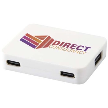 Hub USB a 4 porte con uscita USB-A e Tipo-C e doppio ingresso in plastica riciclata Gaia - Gadget.it - 