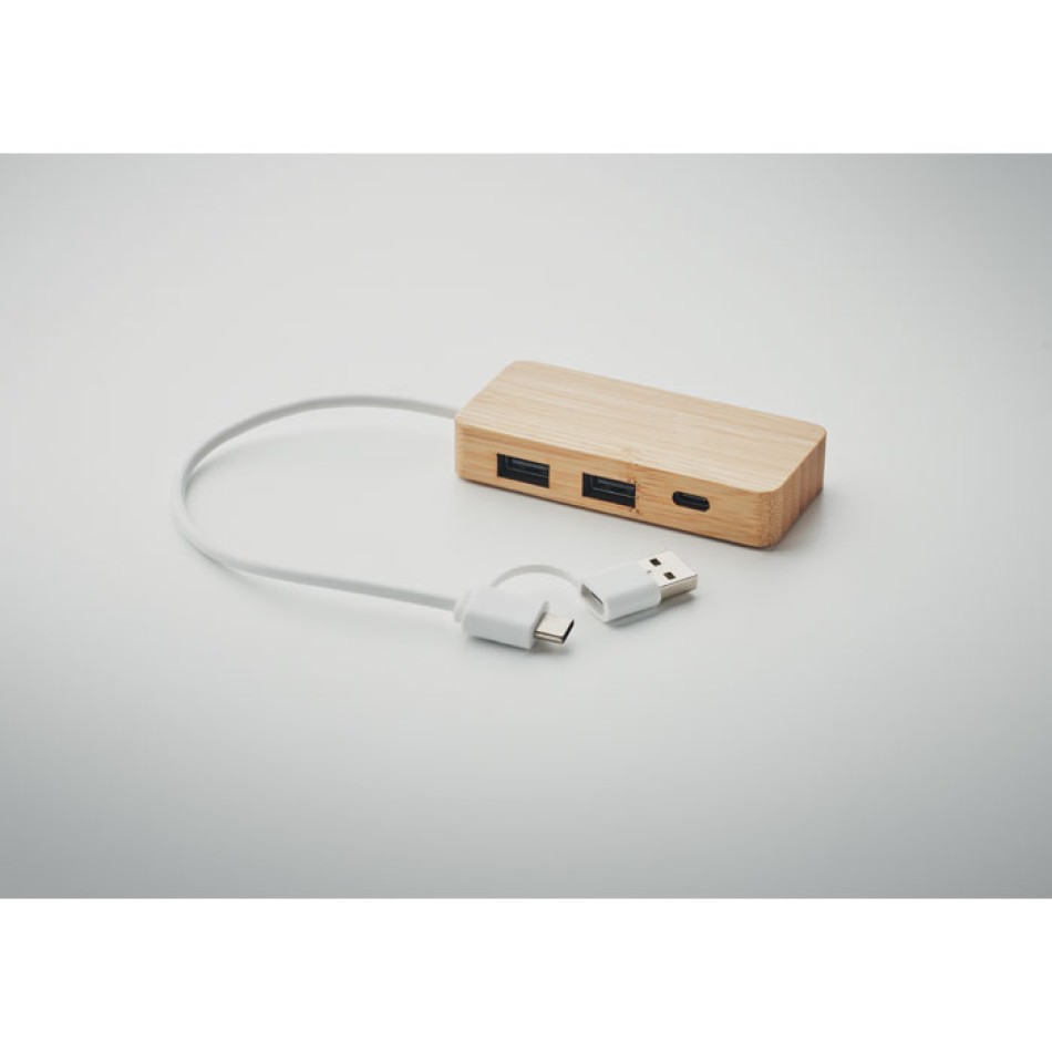 Hub USB a 3 porte in bamboo - HUBBAM - Gadget.it - 