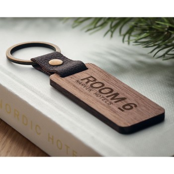 Portachiavi rettangolare in legno noce e PU - NAWKEY - Gadget.it - 