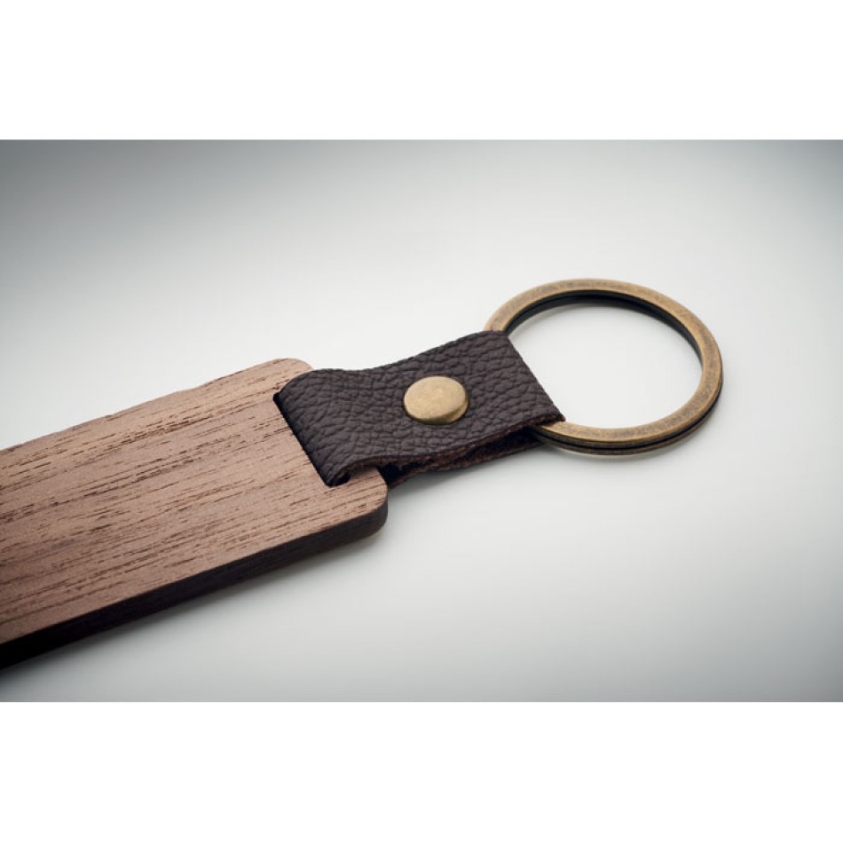 Portachiavi rettangolare in legno noce e PU - NAWKEY - Gadget.it - 