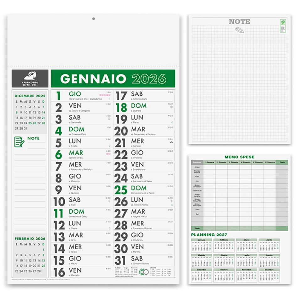 Calendario Olandese 30x47 - Gadget.it - Calendario Olandese Mensile Personalizzabile con Note e Spese 30x47 cm