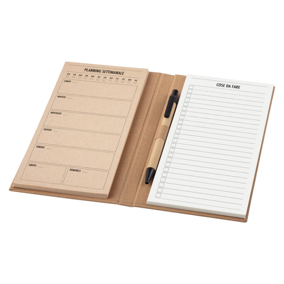 Set Planning Settimanale 12x20 cm in Carta Kraft con Blocco Cose da Fare e Penna - Gadget.it - Set Planning Settimanale 12x20 cm personalizzabile con Blocco Cose da Fare e Pen