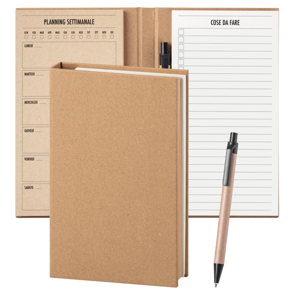 Set Planning Settimanale 12x20 cm in Carta Kraft con Blocco Cose da Fare e Penna - Gadget.it - Set Planning Settimanale 12x20 cm personalizzabile con Blocco Cose da Fare e Pen
