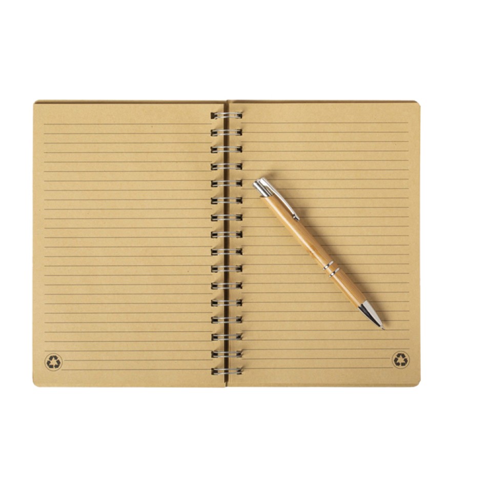 Parure notes righe e penna in bamboo - Gadget.it - 