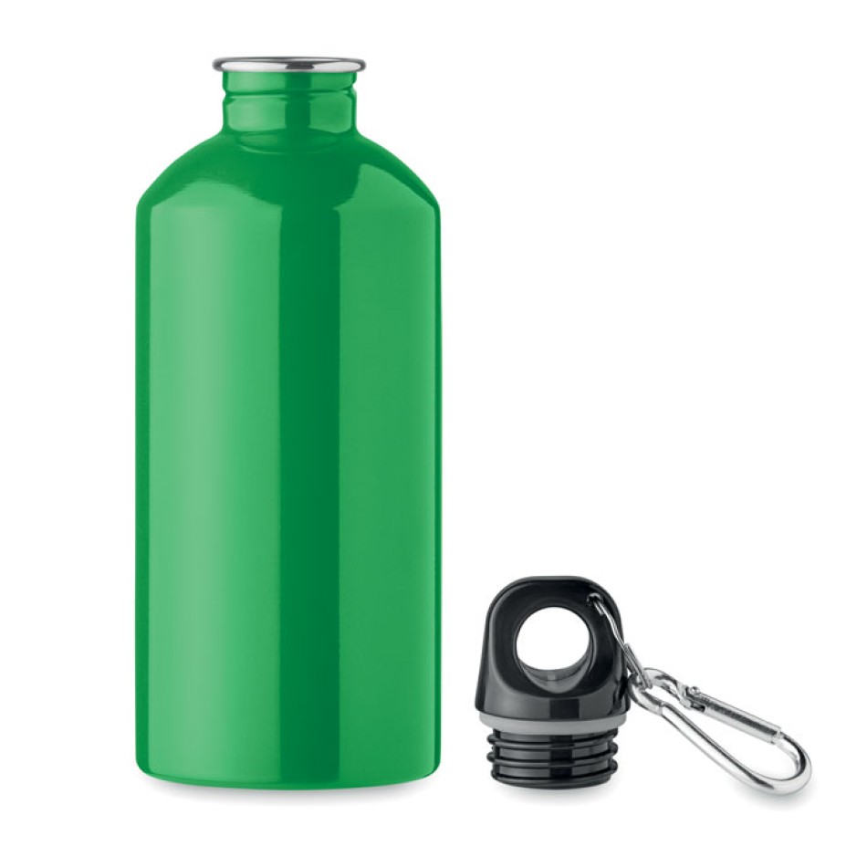 Bottiglia Personalizzata 500 ml in Acciaio Inox Riciclato con Moschettone e Sistema Antigoccia - Gadget.it - Bottiglia Personalizzata in Acciaio Inox Riciclato 500 ml con Moschettone