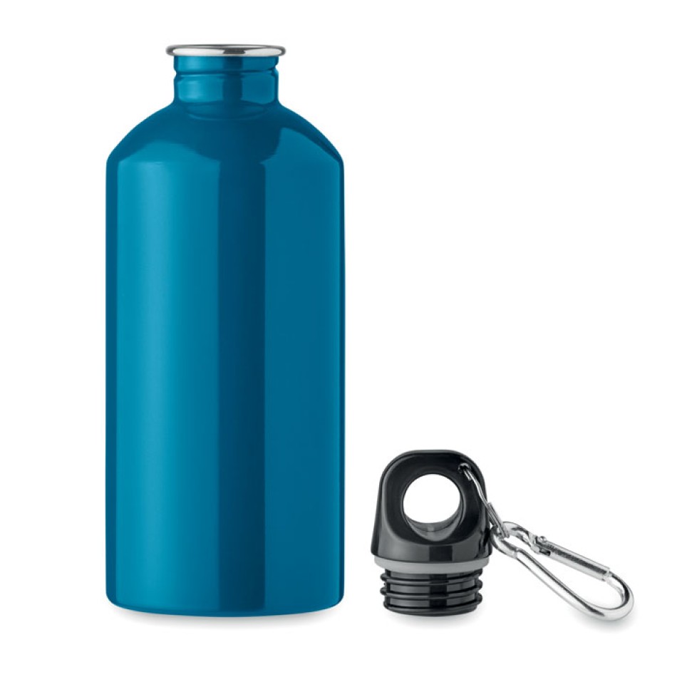 Bottiglia Personalizzata 500 ml in Acciaio Inox Riciclato con Moschettone e Sistema Antigoccia - Gadget.it - Bottiglia Personalizzata in Acciaio Inox Riciclato 500 ml con Moschettone