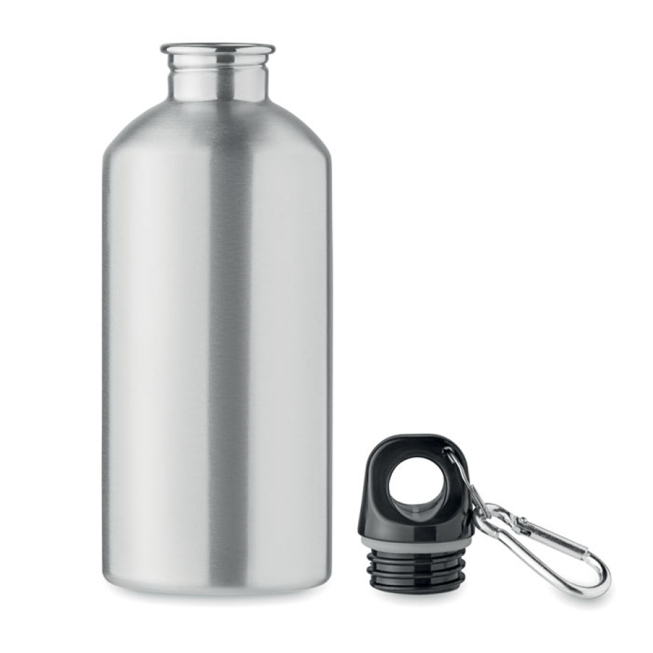 Bottiglia Personalizzata 500 ml in Acciaio Inox Riciclato con Moschettone e Sistema Antigoccia - Gadget.it - Bottiglia Personalizzata in Acciaio Inox Riciclato 500 ml con Moschettone