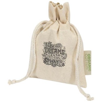 Sacchetto per confezione regalo in tessuto biologico da 140 g/m² certificato OCS, 15 x 10 cm Odisha  - Gadget.it - 