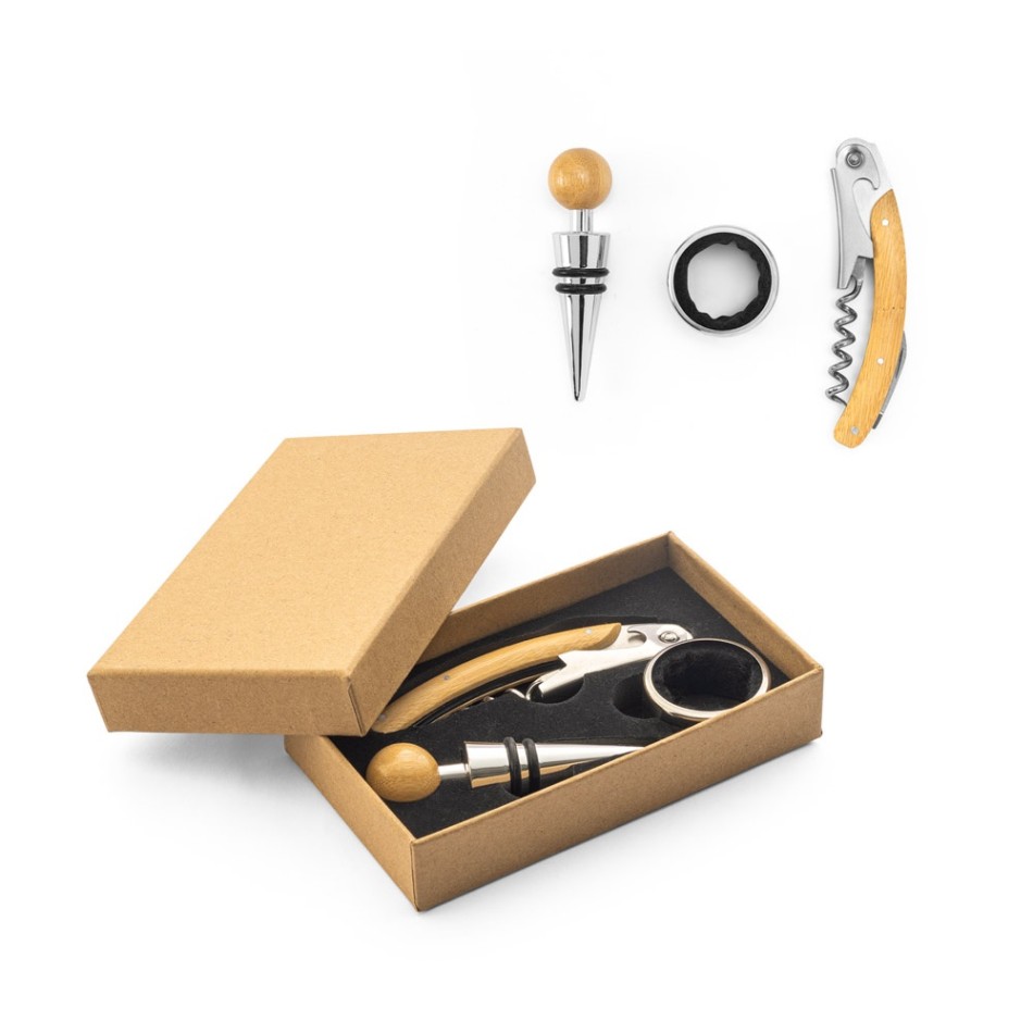 SAVORY. Set da vino in bambù e acciaio inossidabile - Gadget.it - 