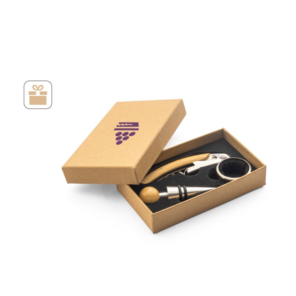 SAVORY. Set da vino in bambù e acciaio inossidabile - Gadget.it - 