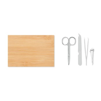 Kit manicure in acciaio inox con custodia in bamboo naturale - Gadget.it - 