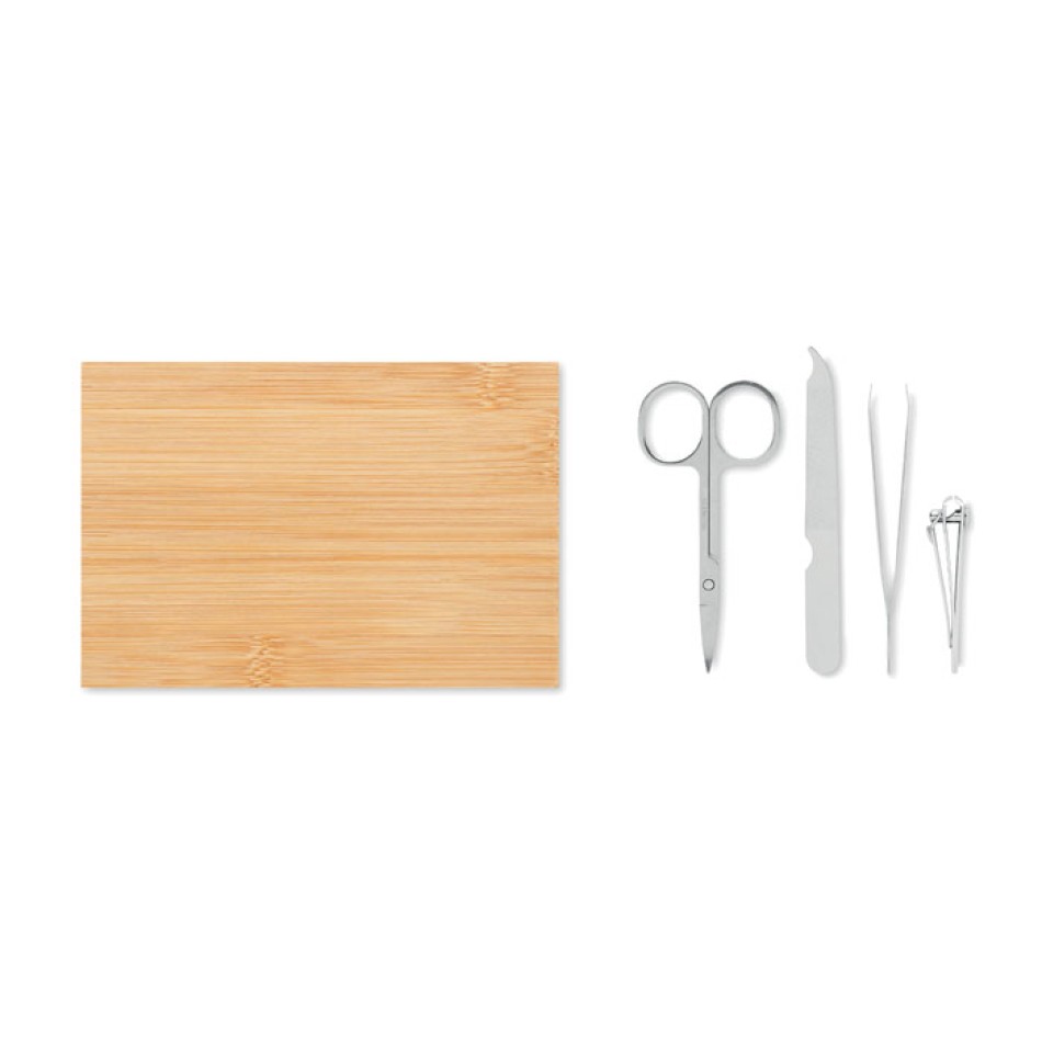 Kit manicure in acciaio inox con custodia in bamboo naturale - Gadget.it - 