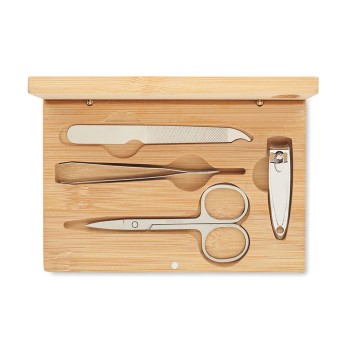 Kit manicure in acciaio inox con custodia in bamboo naturale - Gadget.it - 