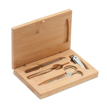 Kit manicure in acciaio inox con custodia in bamboo naturale - Gadget.it - 