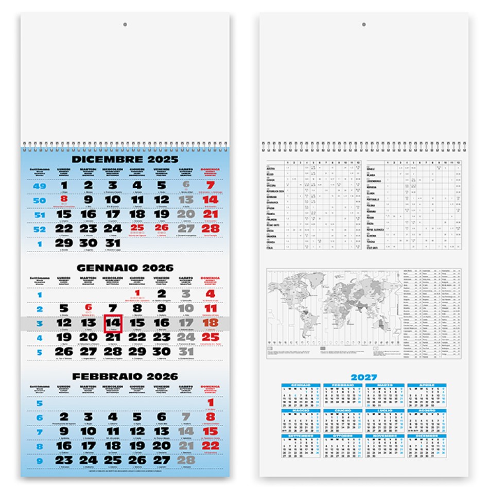 Caledario Trittico 31x69 - Gadget.it - Calendario Trittico Trimestrale con Spirale 31x69 cm 