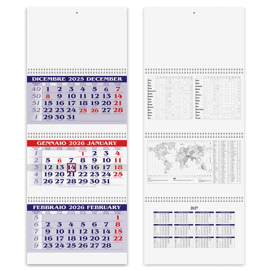 Calendario Trittico 31x86 - Gadget.it - Calendario Trittico Trimestrale 3 Spirali e Cursore Incluso 31x86 cm 