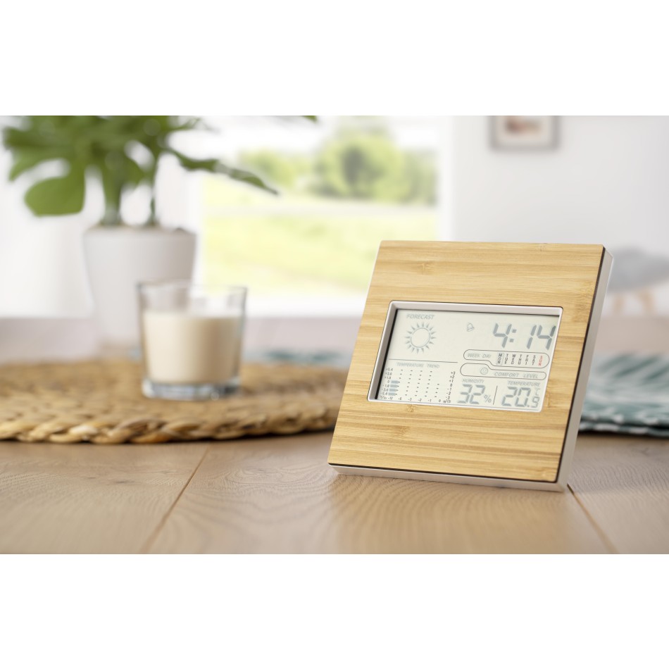 Stazione meteorologica bamboo, ABS, vetro - LIA - Gadget.it - 