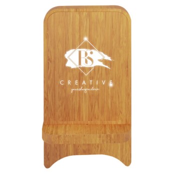 Supporto per telefono in legno con ricarica wireless da 10 W e logo luminoso SCX.design W26 - Gadget.it - 