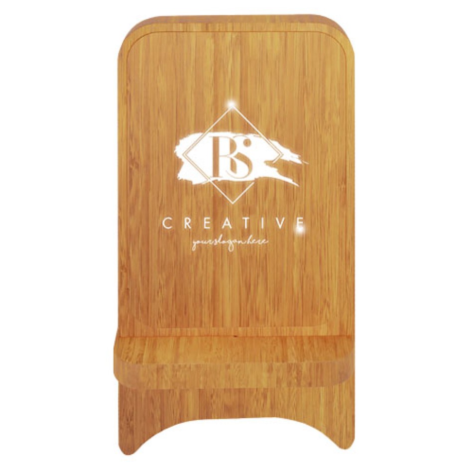 Supporto per telefono in legno con ricarica wireless da 10 W e logo luminoso SCX.design W26 - Gadget.it - 