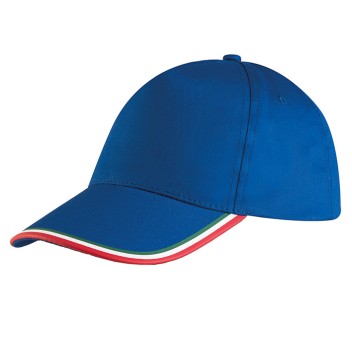Berretto 5 Pannelli in Cotone Twill con Tricolore sulla Visiera - Gadget.it - 